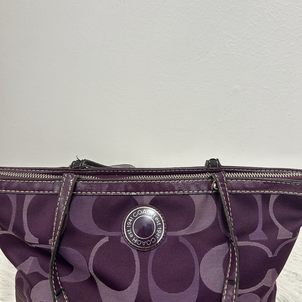 Coach 1941 est. No. 1260- F20018 Purple Canvas w/Leather trim Signature Stripe - Picture 2 of 14